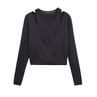 Imogen | Wrap Front Shoulder Cut-Out Long Sleeve Cropped Top