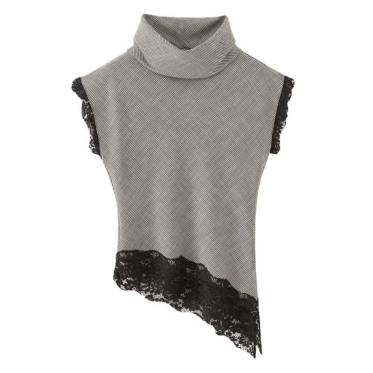 Betsy | Patterned Fine Knit Lace Trim Asymmetric Top