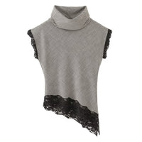 Betsy | Patterned Fine Knit Lace Trim Asymmetric Top