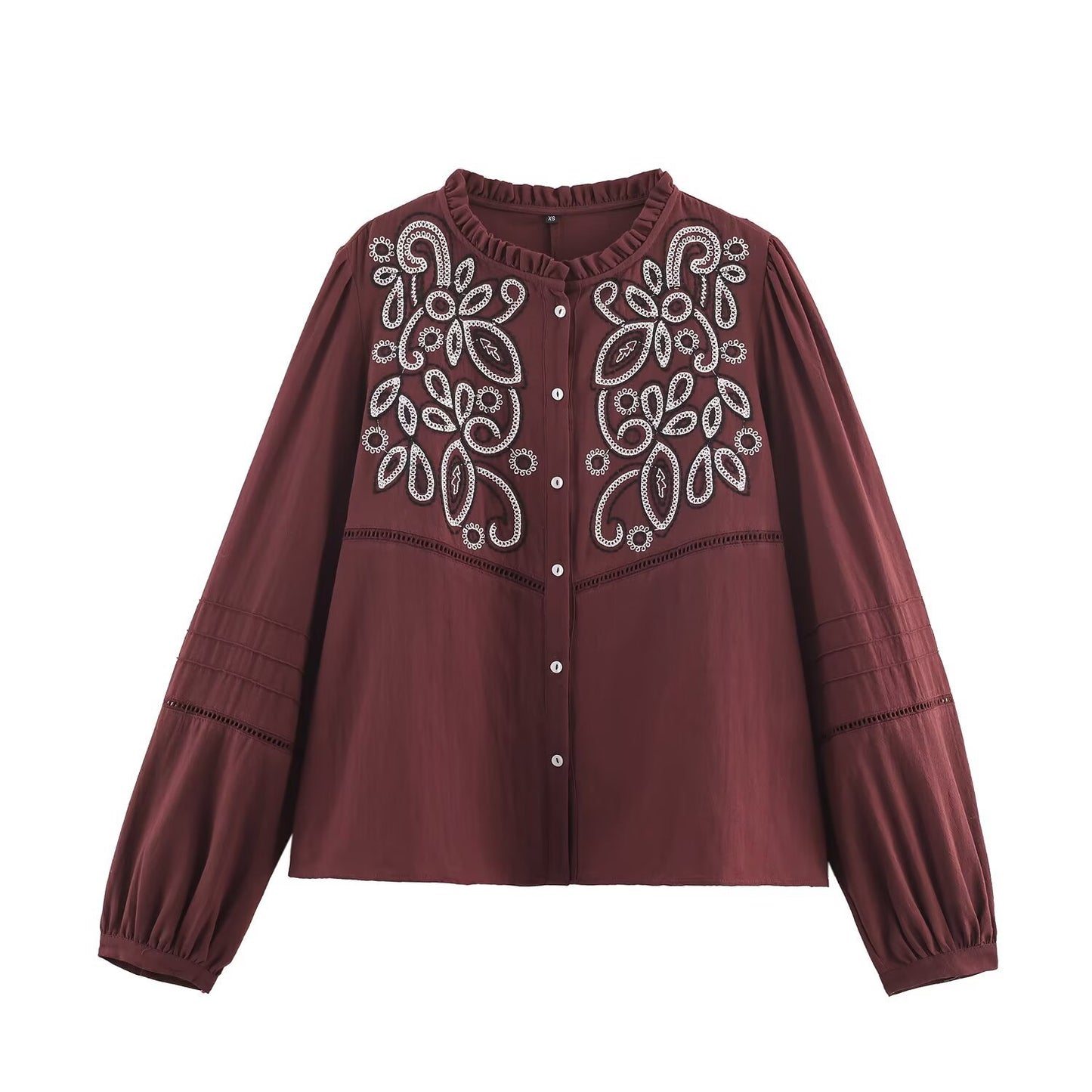 Cleo | Autumn Embroidered Blouse Burgundy