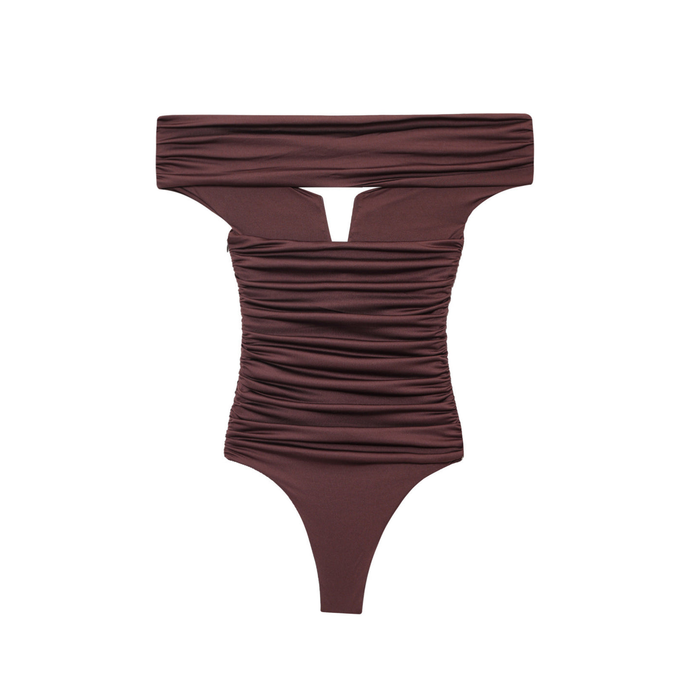 Tilly | Off-Shoulder V-Plunge Ruched Top in Brown