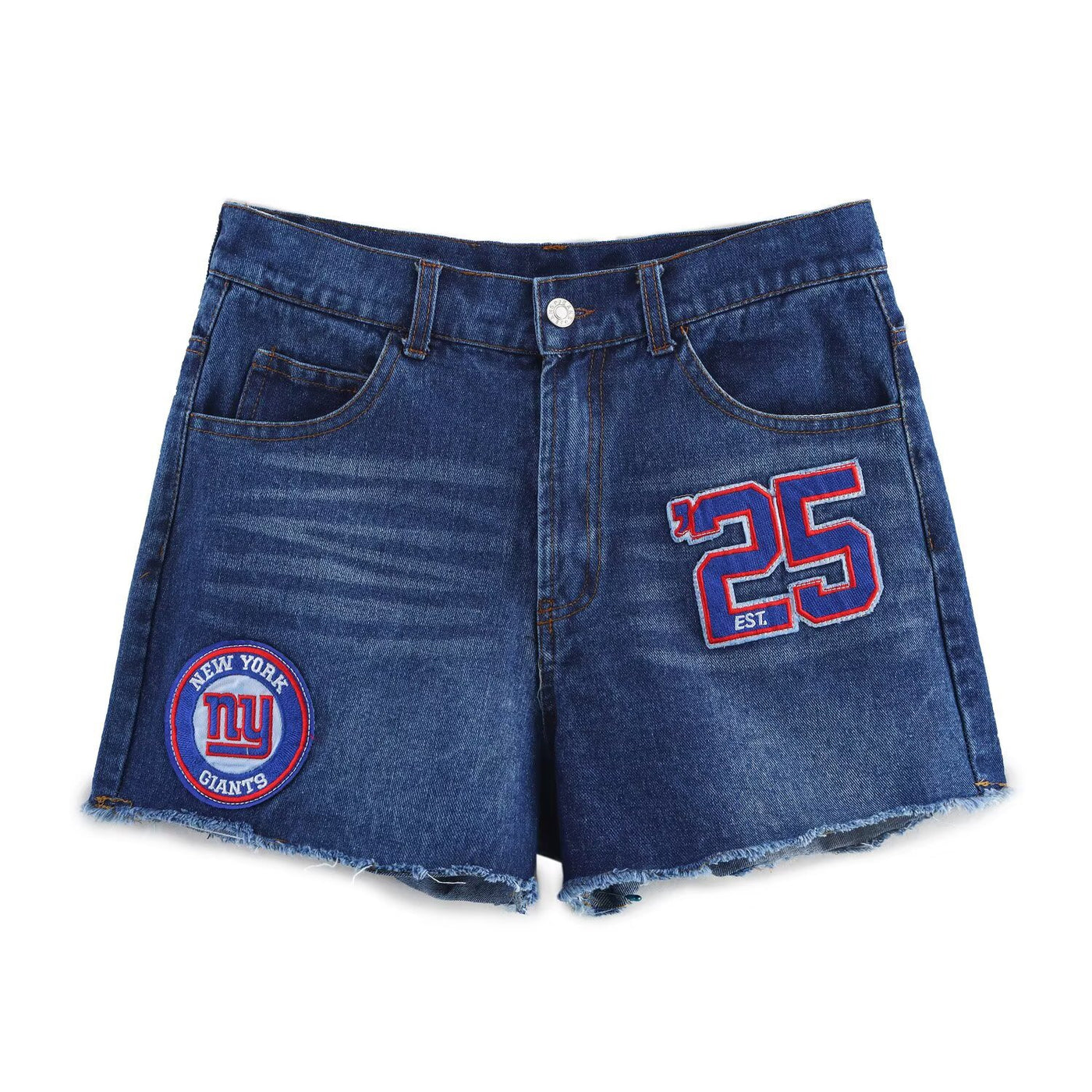 Ruby | Embroidered Patch Distressed Denim Shorts with Frayed Hem