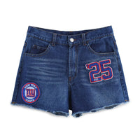 Ruby | Embroidered Patch Distressed Denim Shorts with Frayed Hem