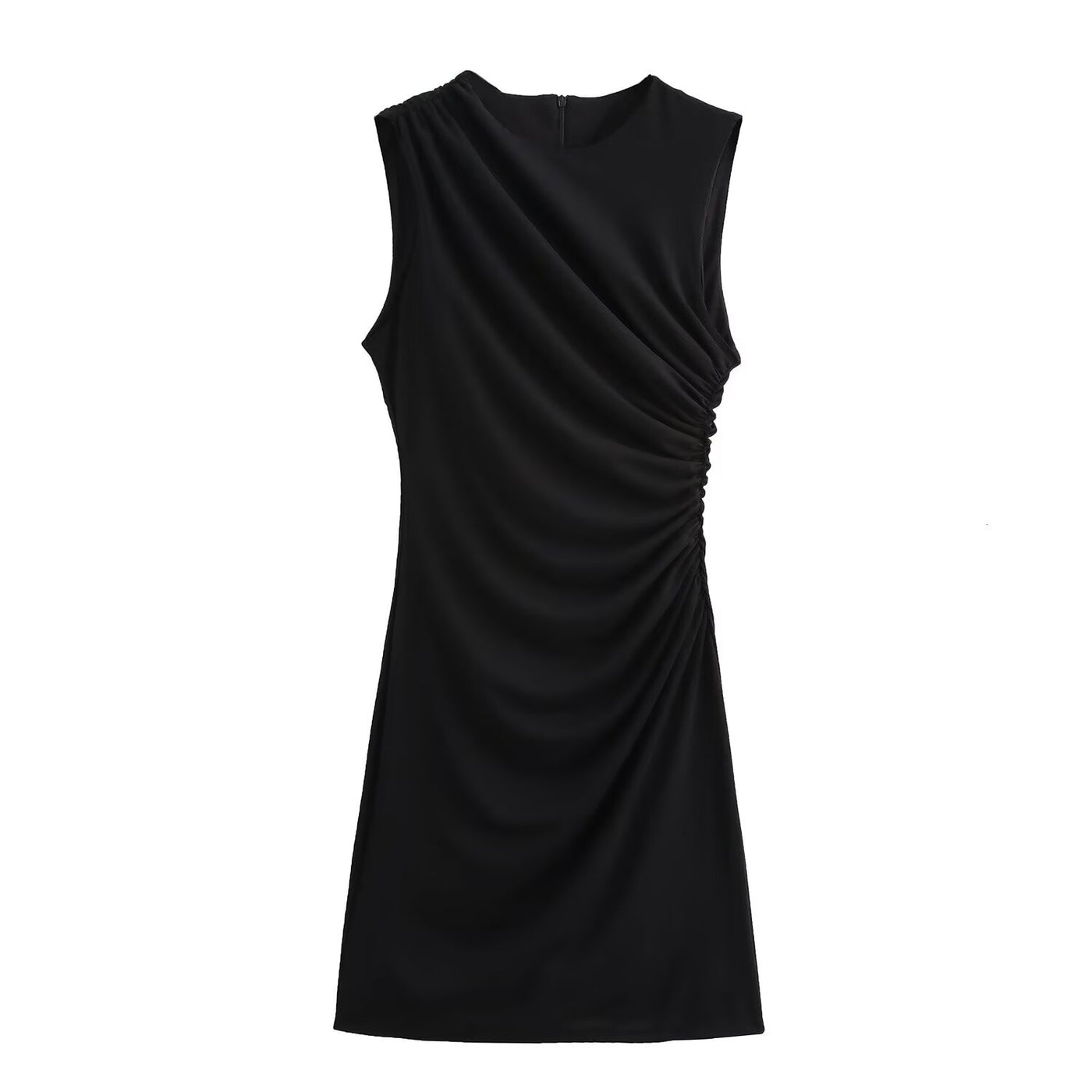 Yasmine | Asymmetric Neck Side Ruching Sleeveless Bodycon Mini Dress