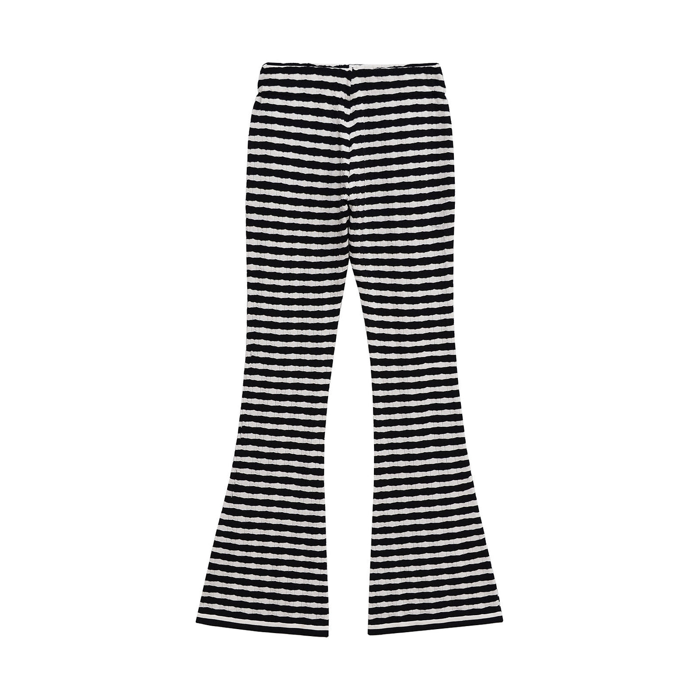 Harriet | High-Waist Monochrome Stripe Flared Wide-Leg Ribbed Knit Trousers
