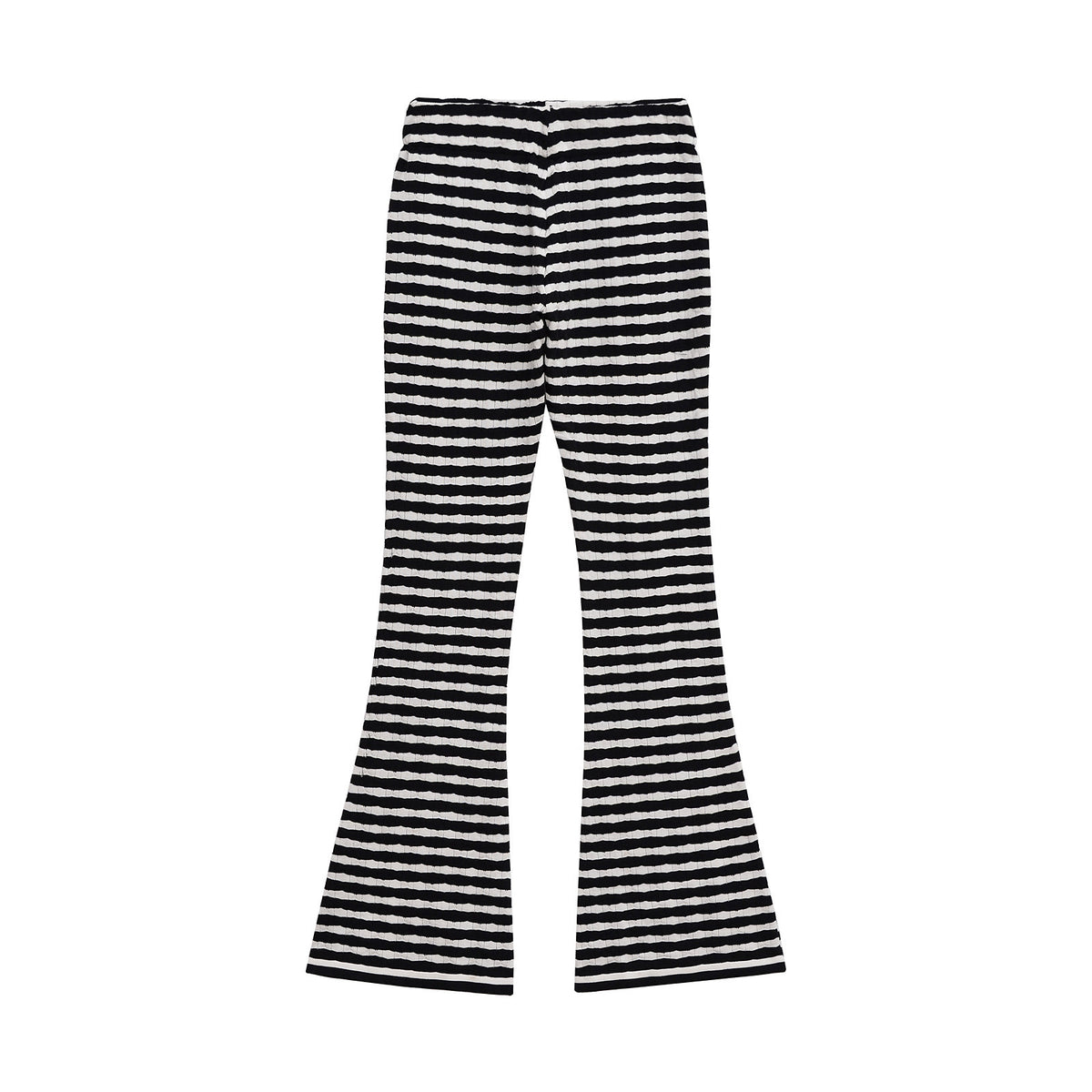 Harriet | High-Waist Monochrome Stripe Flared Wide-Leg Ribbed Knit Trousers