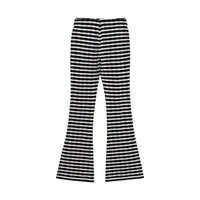 Harriet | High-Waist Monochrome Stripe Flared Wide-Leg Ribbed Knit Trousers