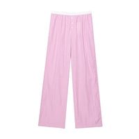 Mary | Stripe Contrast Waistband Button Fly Wide-Leg Cotton Trousers