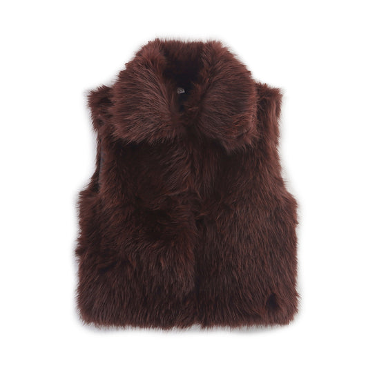 Esme | Winter Faux Fur Vest Black Sleeveless Fluffy