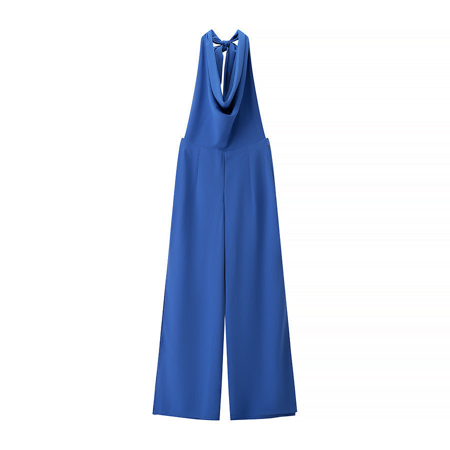 Lyra | Elegant Halter Neck Jumpsuit Blue Wide Leg