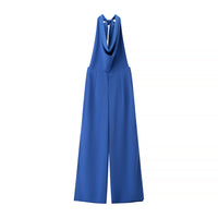 Felicity | Wide-Leg Cowl Halter Jumpsuit in Pink, Black & Blue