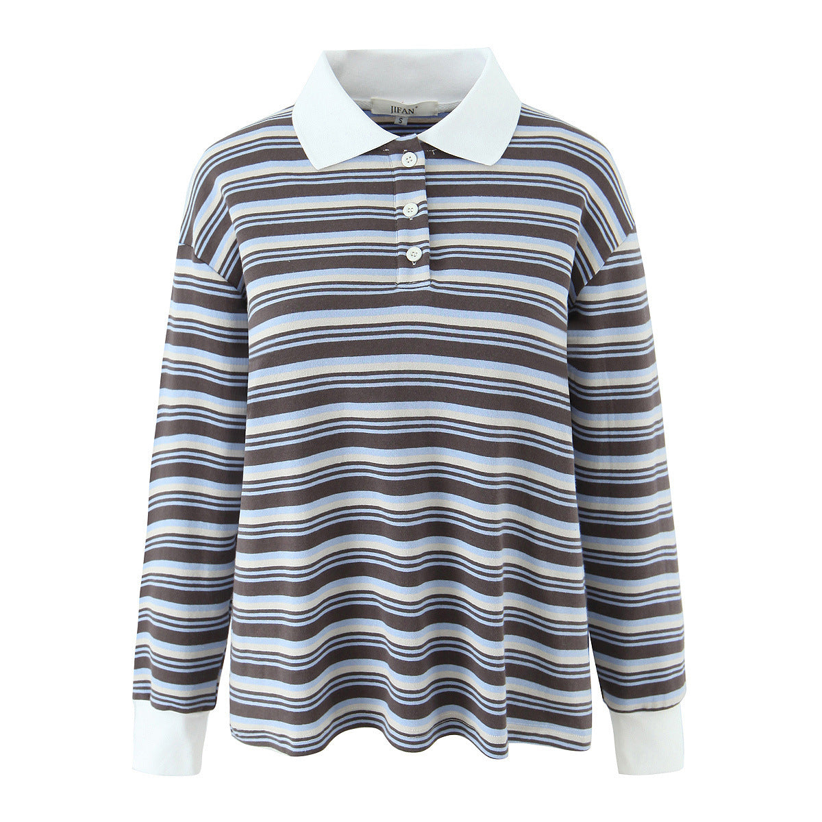 Ruby | Striped Long Sleeve Knit Polo Top