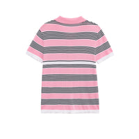 Zara | Striped Polo Knit Crop Top in Blue & Pink