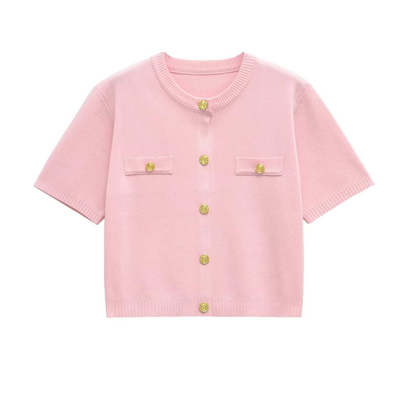 Gracie | Cropped Gold Button Knit Co-ord Set