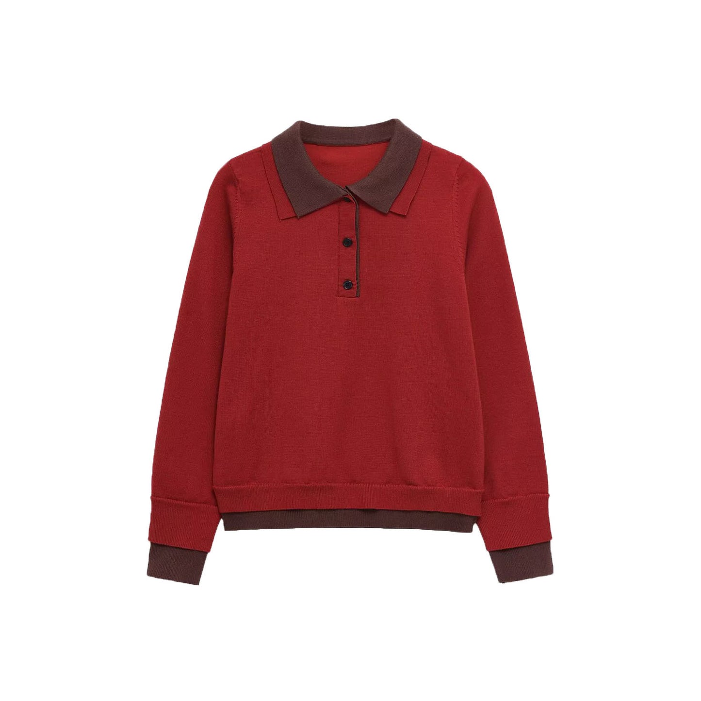 Hazel | Red Knit Long Sleeve Polo Jumper with Contrast Collar
