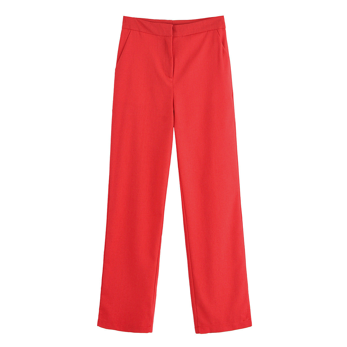 Juliet | Flat Front Seam Pocket Tailored Straight-Leg Trousers in Red and Navy