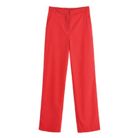 Juliet | Flat Front Seam Pocket Tailored Straight-Leg Trousers in Red and Navy