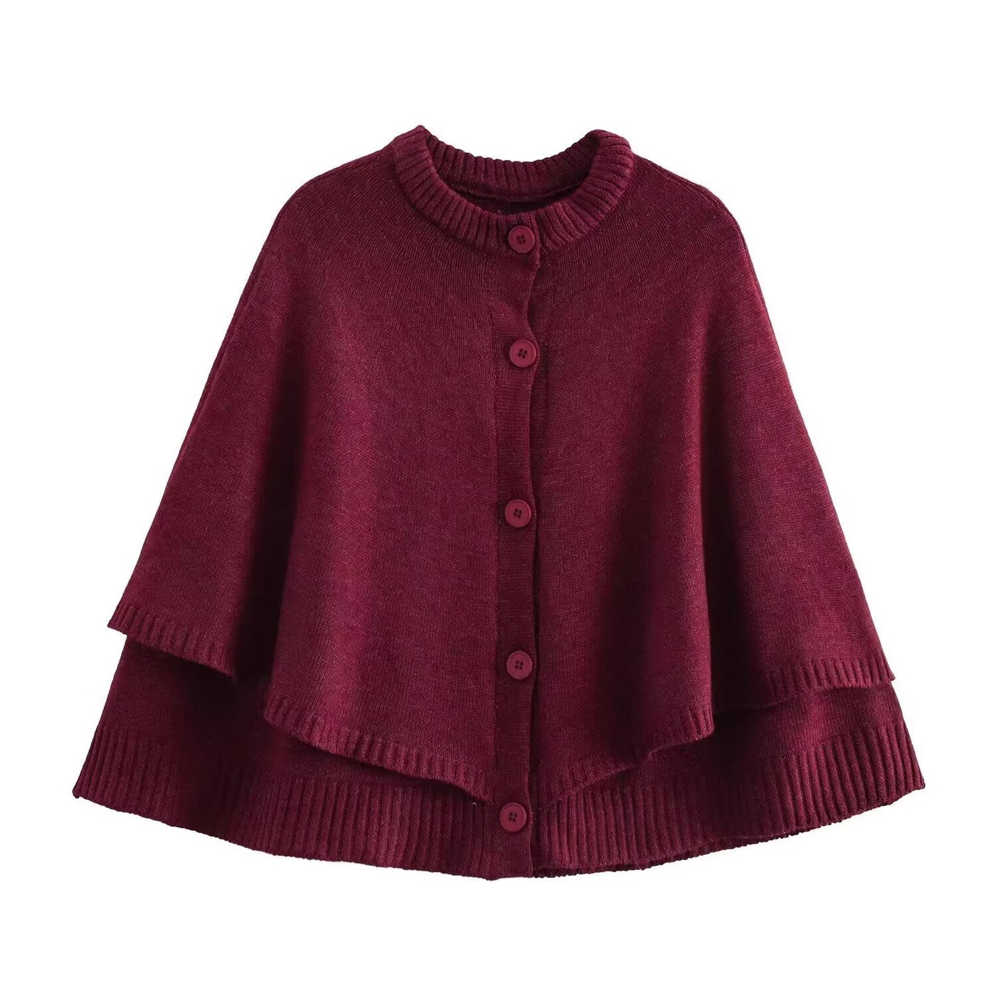 Eliza | Cape Sleeve Gold Button Ribbed Trim Relaxed Cropped Knit Cardigan