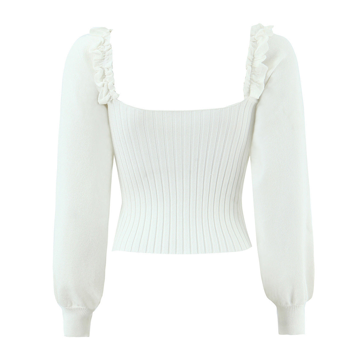 Cleo | Cropped Ribbed Ruffle Neck Knit Top