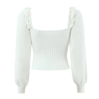 Cleo | Cropped Ribbed Ruffle Neck Knit Top
