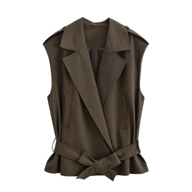 Liv | Sleeveless Blazer Black Belted Peplum Tailored