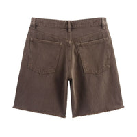 Margot | Mid-Rise Raw Hem Denim Bermuda Shorts