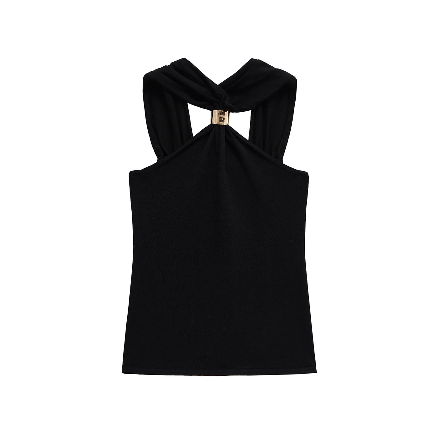 Paige | Twisted Halter Neck Top with Gold Buckle