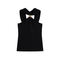 Paige | Twisted Halter Neck Top with Gold Buckle