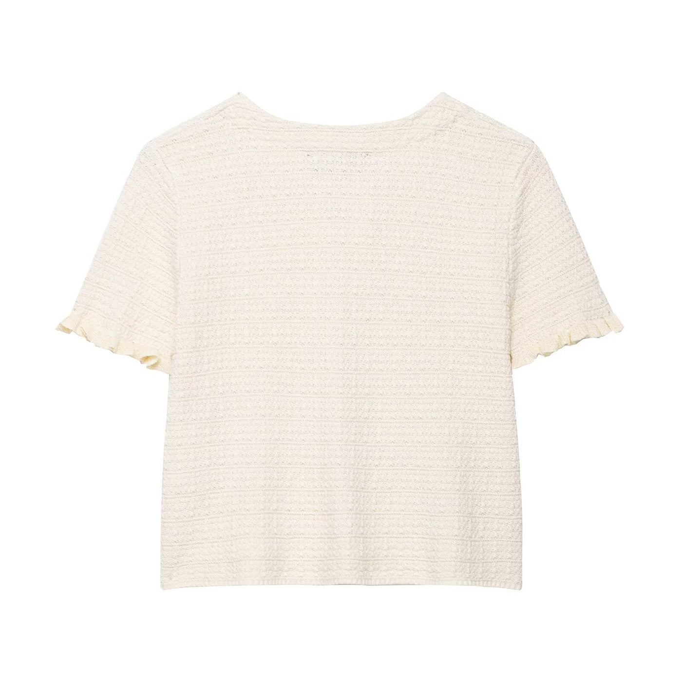 Anna | Pearl Button Frilled Sleeve Front Pocket Cropped Knit Top