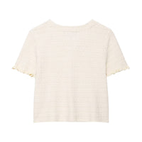 Anna | Pearl Button Frilled Sleeve Front Pocket Cropped Knit Top