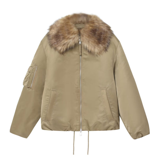 Kit | Casual Bomber Jacket Faux Fur Collar
