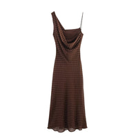 Rowan | Asymmetric Cowl Neck Spaghetti Strap Polka Dot Flowing Midi Dress