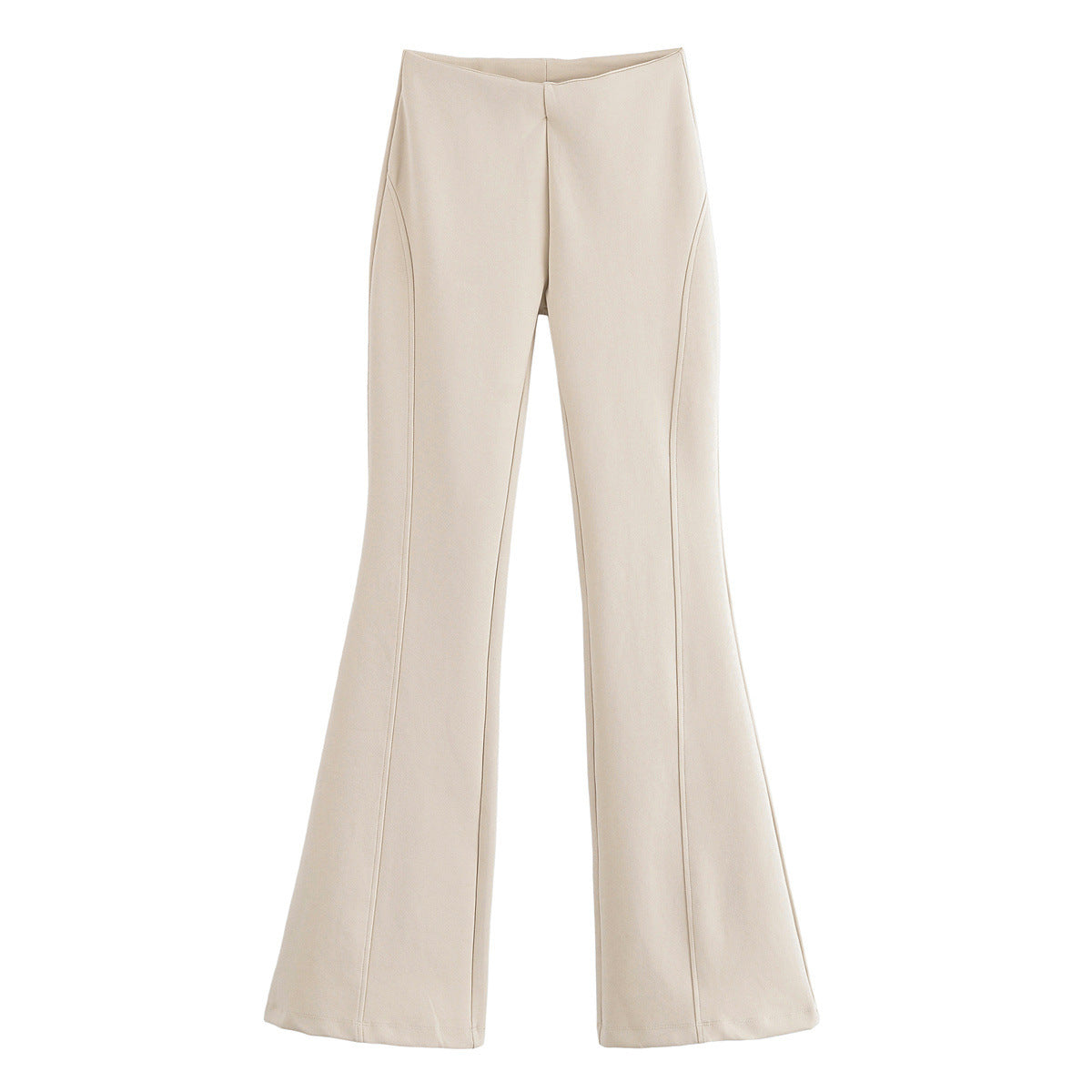 Elise | High-Waist Front Seam Flared Wide-Leg Jersey Trousers in Cream