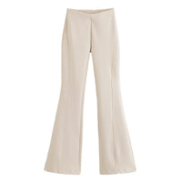 Elise | High-Waist Front Seam Flared Wide-Leg Jersey Trousers in Cream