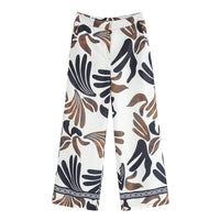 Daisy | Abstract Print Border Hem Wide-Leg Trousers with Side Pockets
