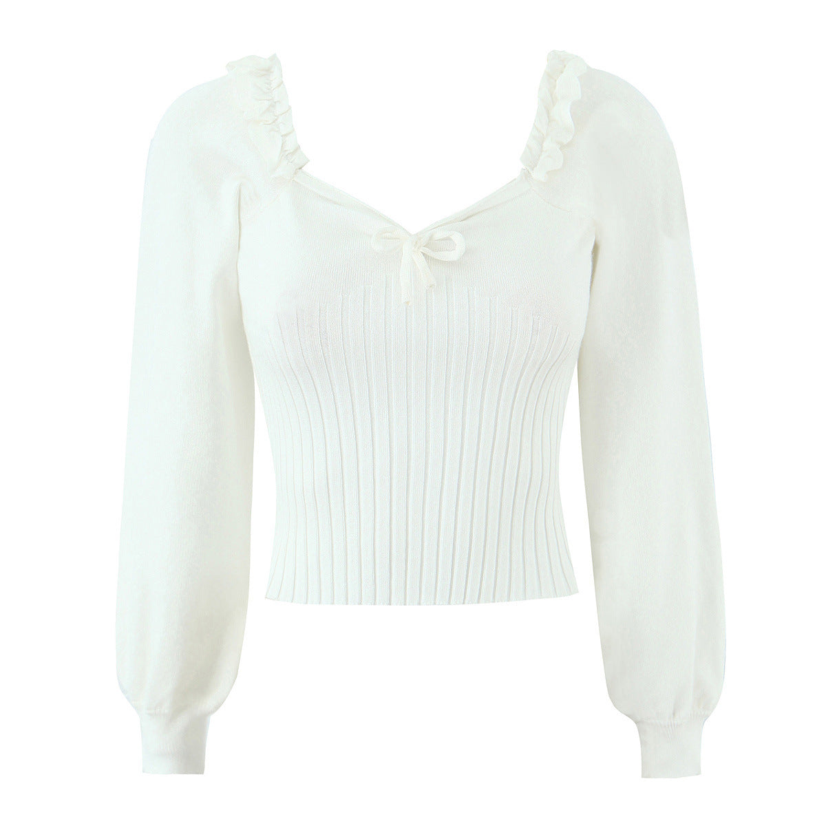 Liv | Knitted Top Cream Ruffle Neck Long Sleeve