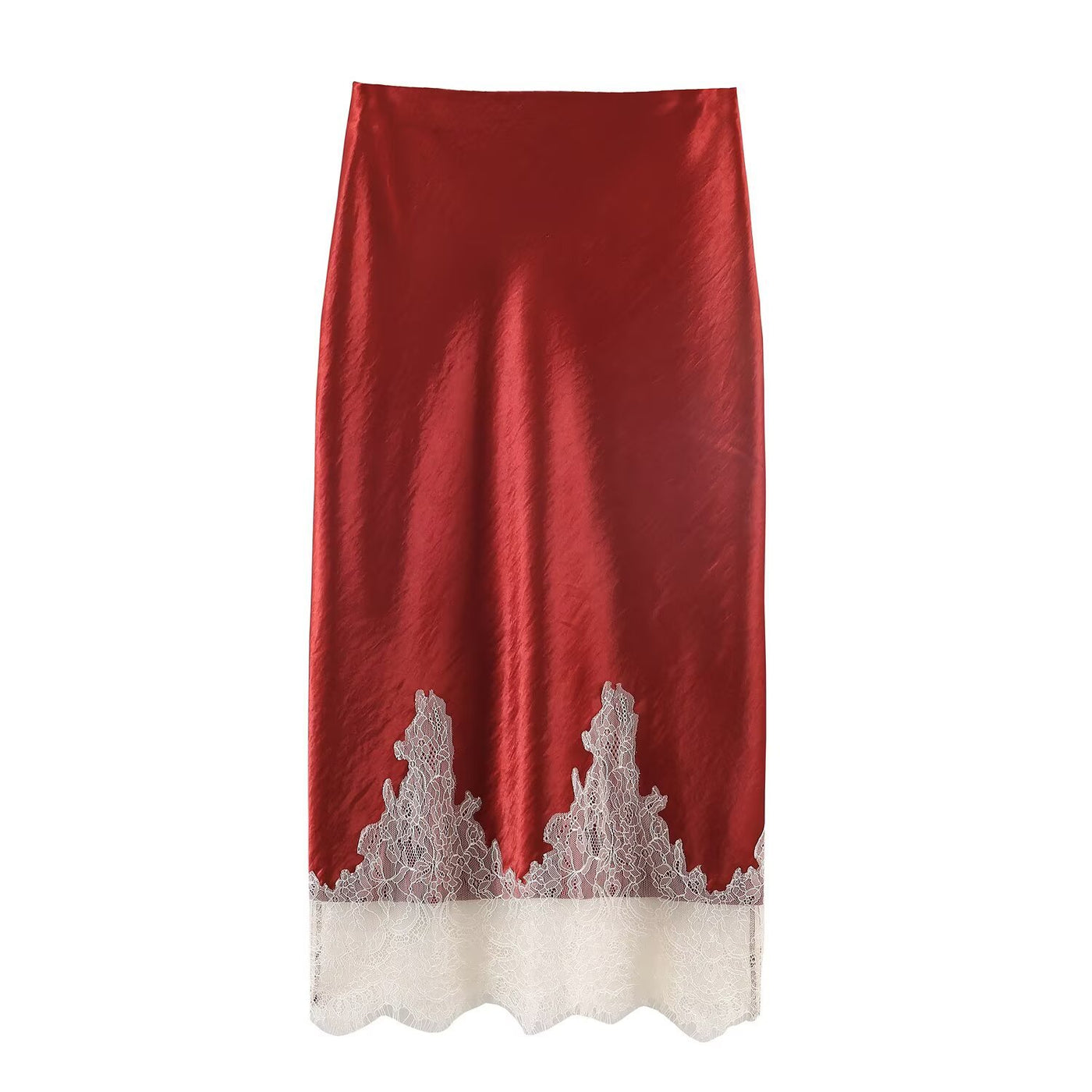 Erin | Lace Hem Satin Midi Slip Skirt
