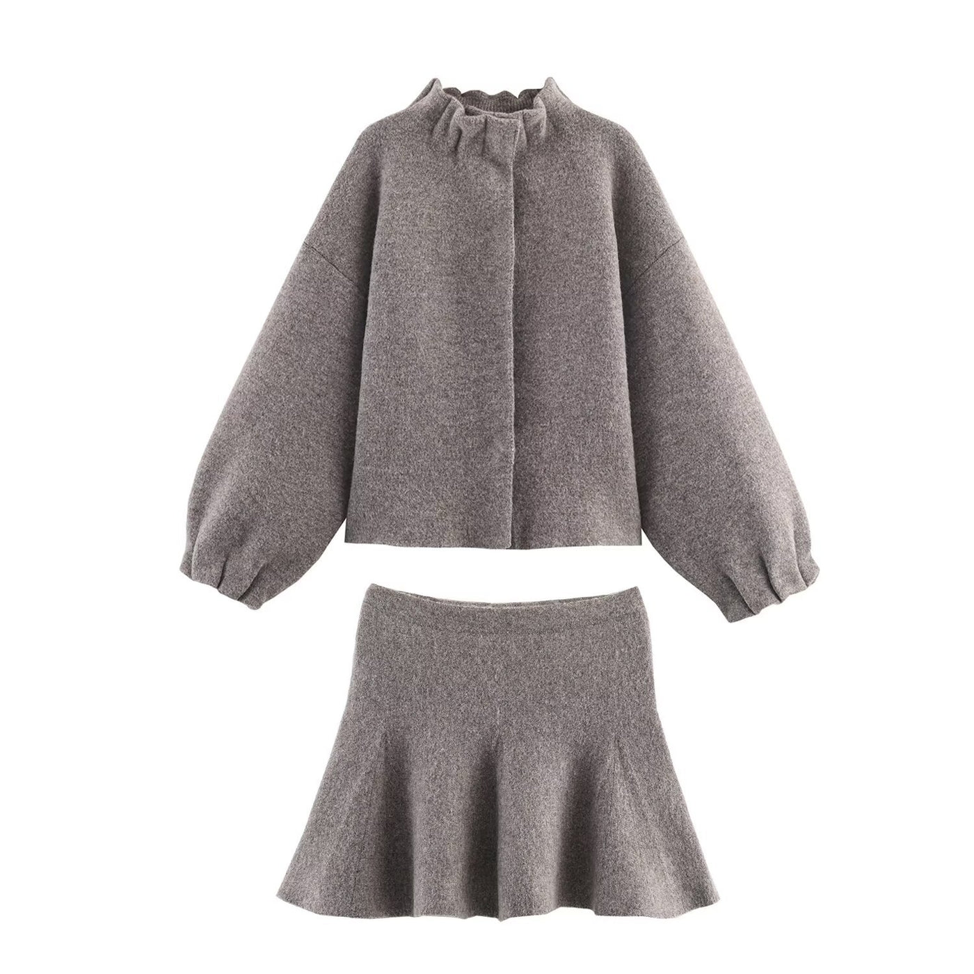 Poppy | Brushed Knit Cropped Bomber Mini Skirt Co-ord Set