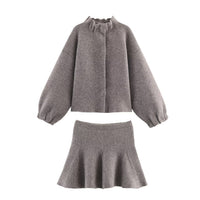 Poppy | Brushed Knit Cropped Bomber Mini Skirt Co-ord Set