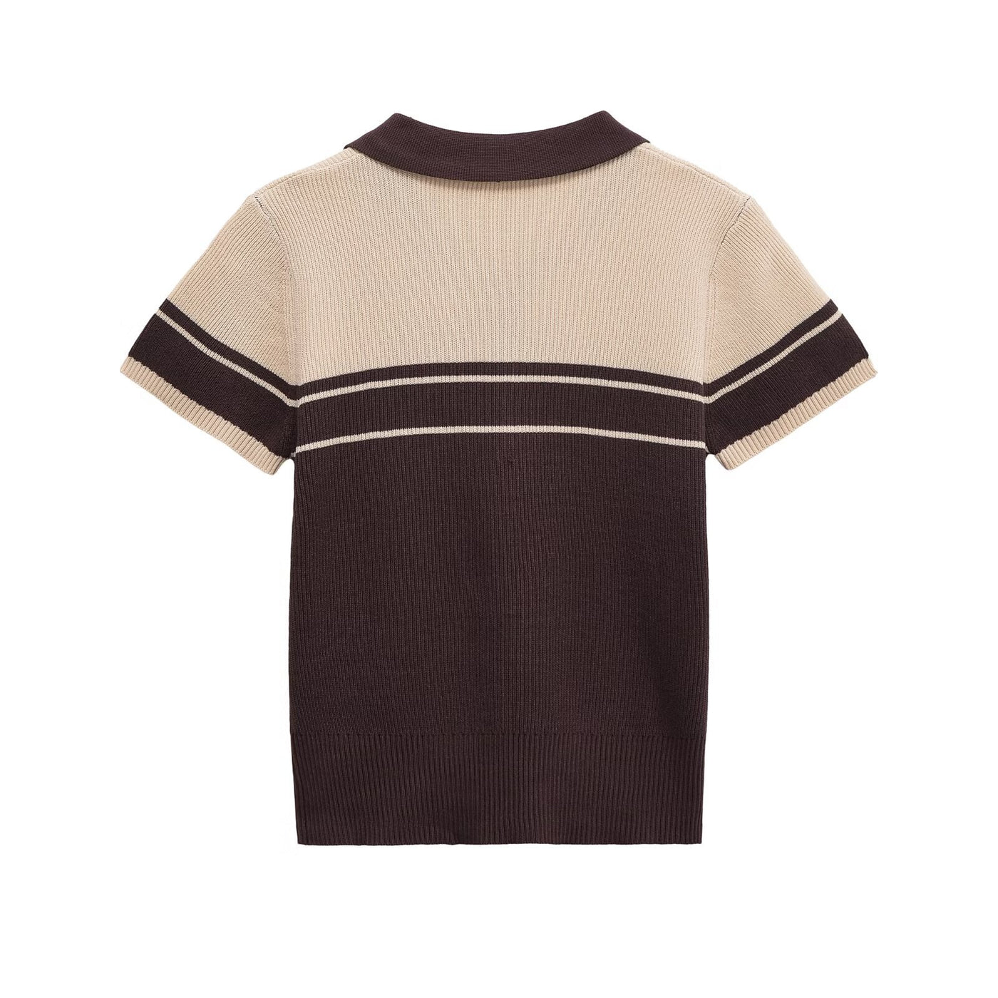 Hattie | Colour Block Stripe Ribbed Polo Crop Top in Brown