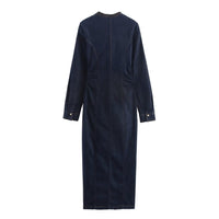 Celeste | Button-Front Fitted Denim Maxi Dress