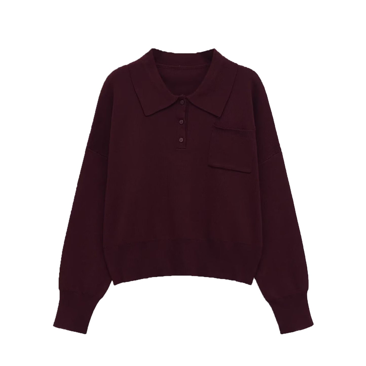Scarlett | Burgundy Knit Polo Jumper with Pocket Detail