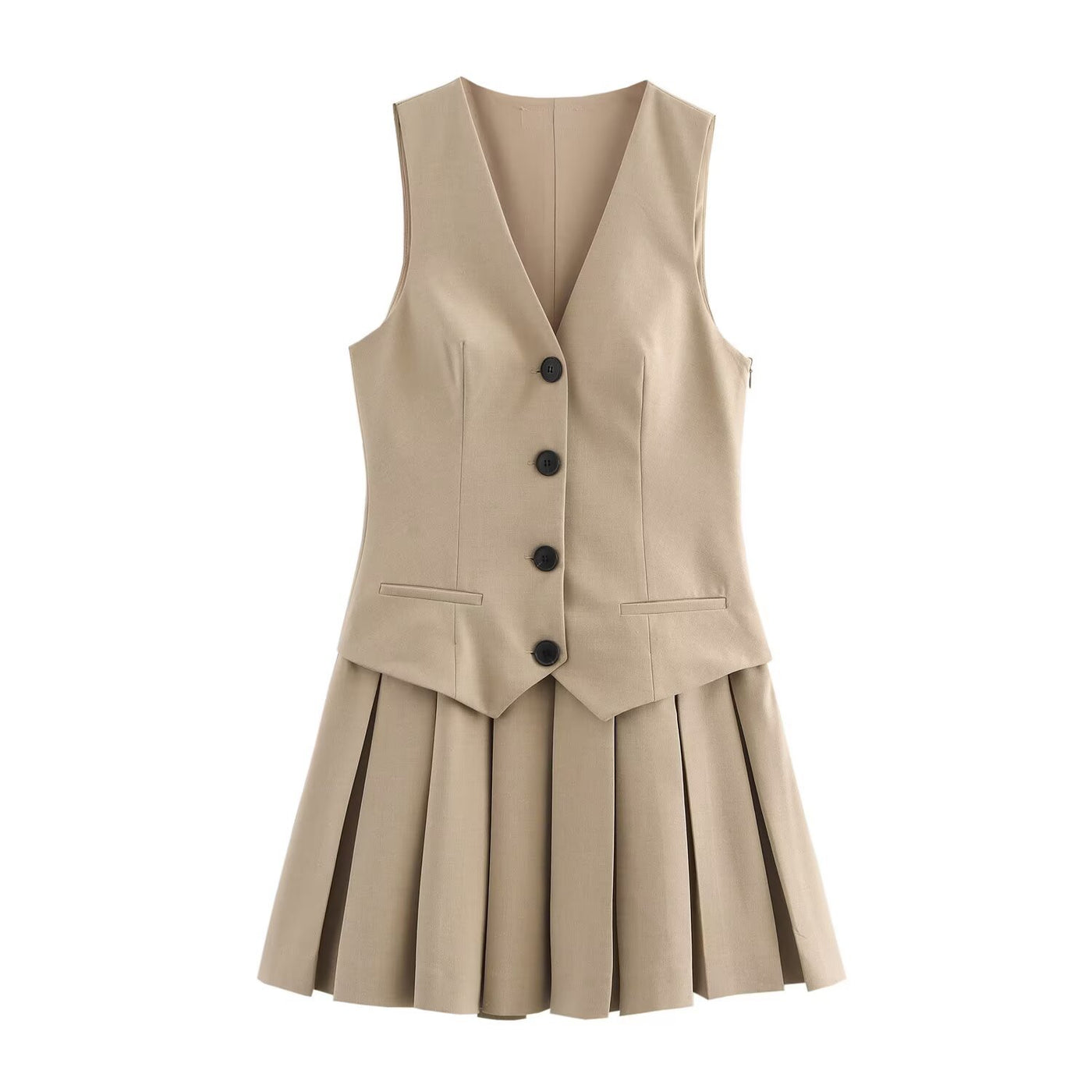 Rebecca | Pinstripe V-Neck Waistcoat and Pleated Mini Skirt Matching Set