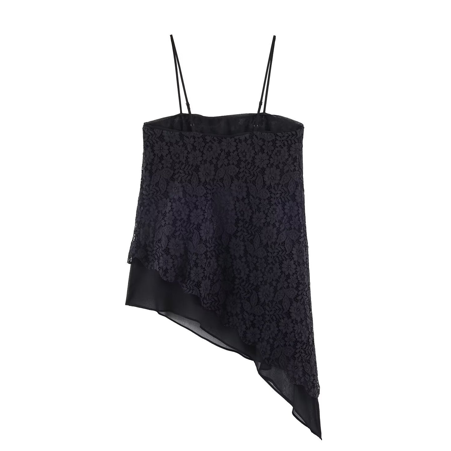 Viola | Elegant Asymmetric Lace Top Black Cami Sleeveless Square Neck