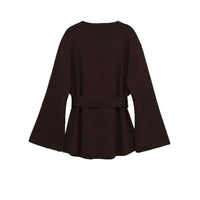 Lexi | V-Neck Self-Tie Belt Wide Sleeve Jersey Wrap Top