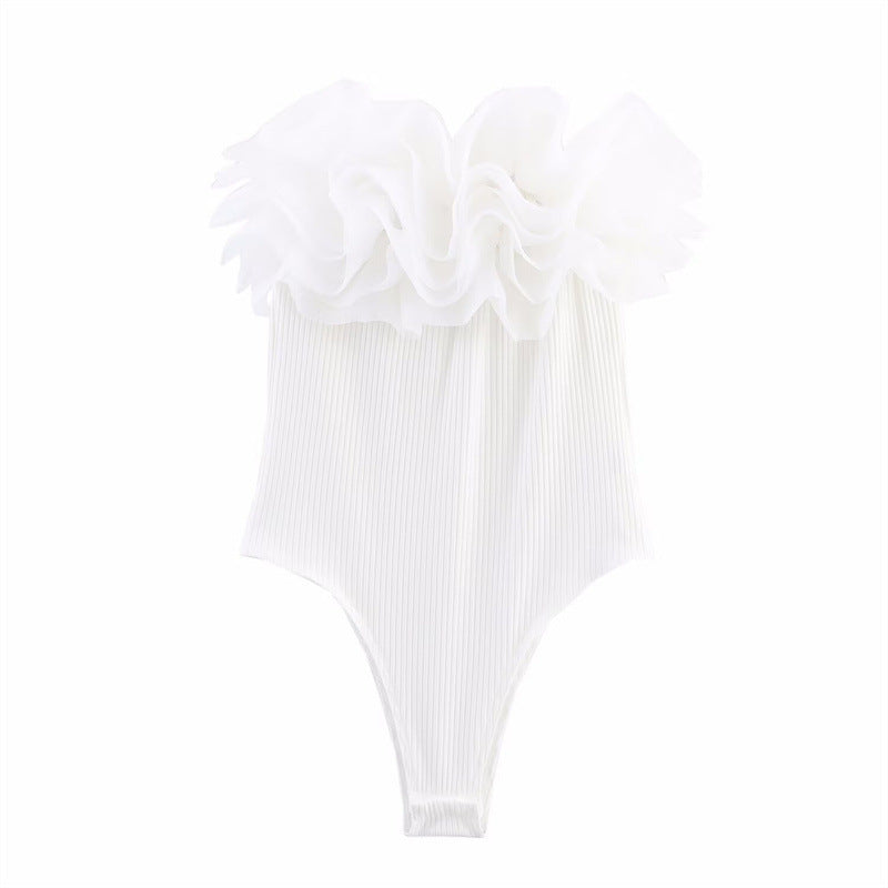 Delilah | Strapless Multi-Ruffle Top in White & Black