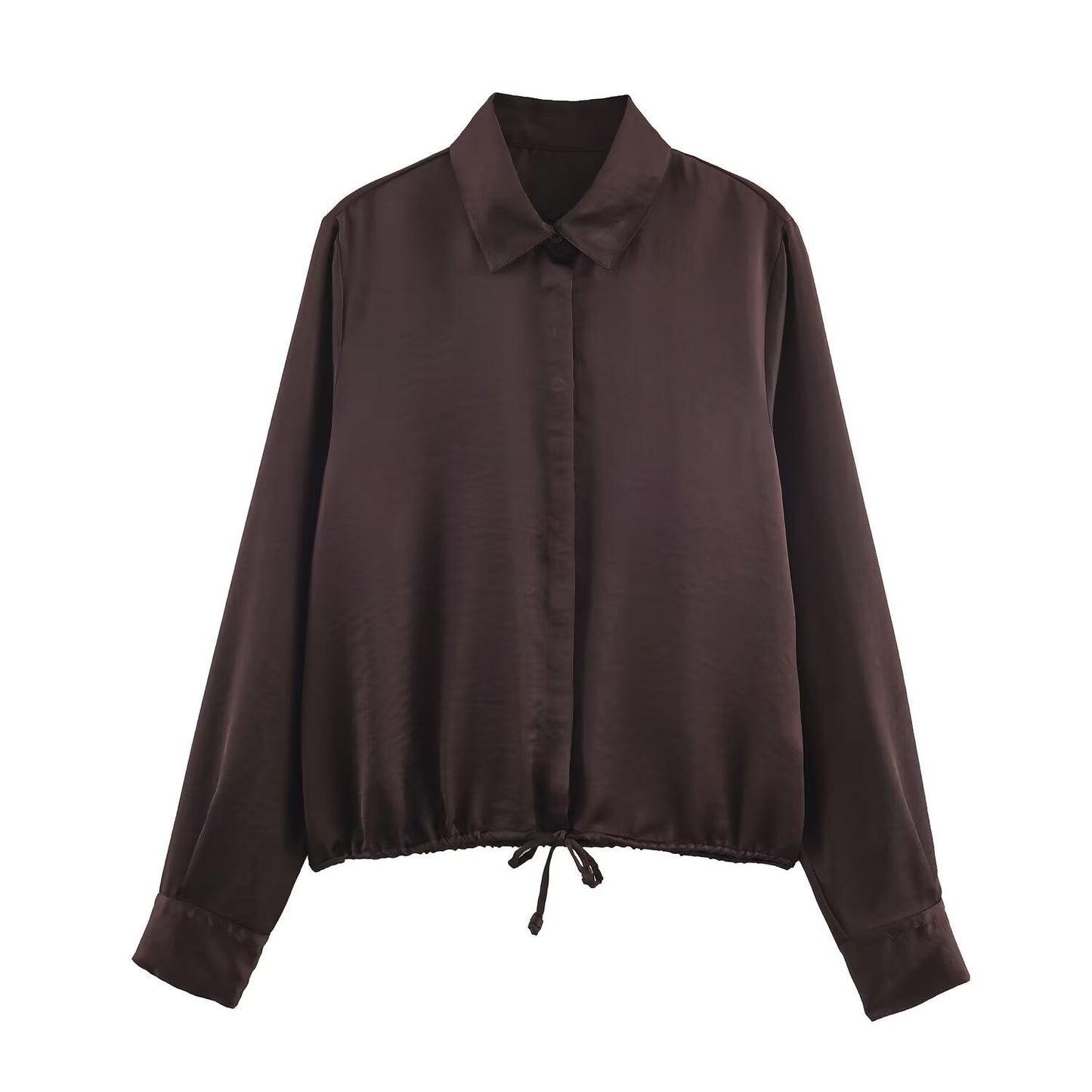 Coco | Elegant Satin Shirt Chocolate Brown