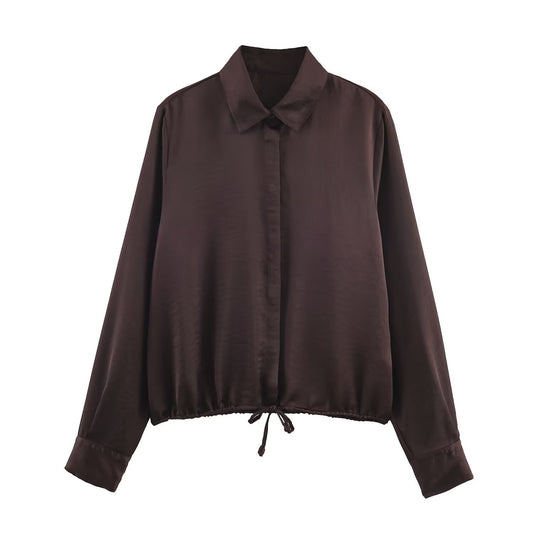 Coco | Elegant Satin Shirt Chocolate Brown