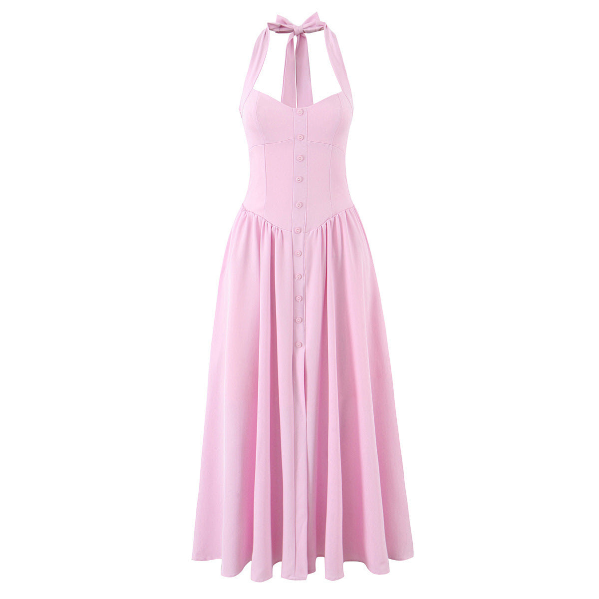 Faye | Halter Neck Sweetheart Button Front Midi Dress