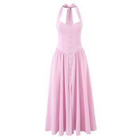Faye | Halter Neck Sweetheart Button Front Midi Dress